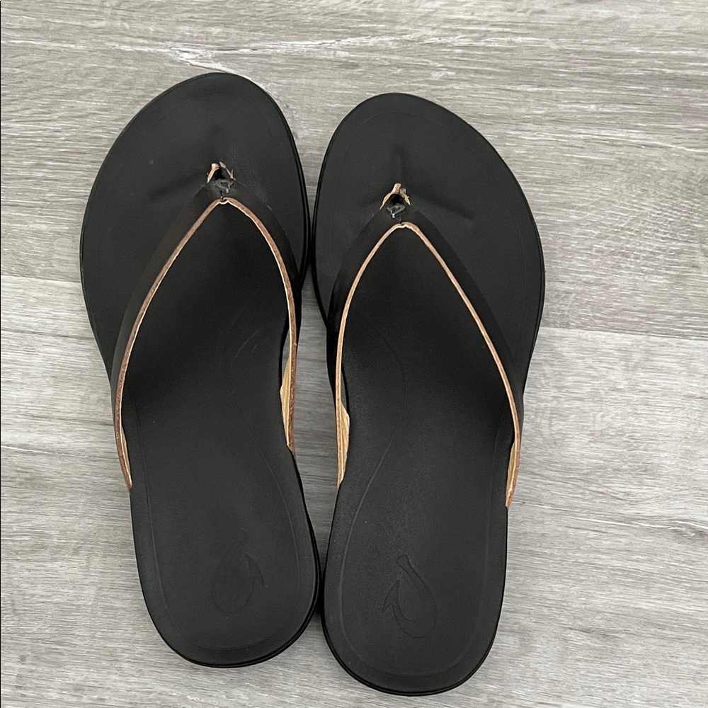 OluKai Black Sandals with Tan Accents
